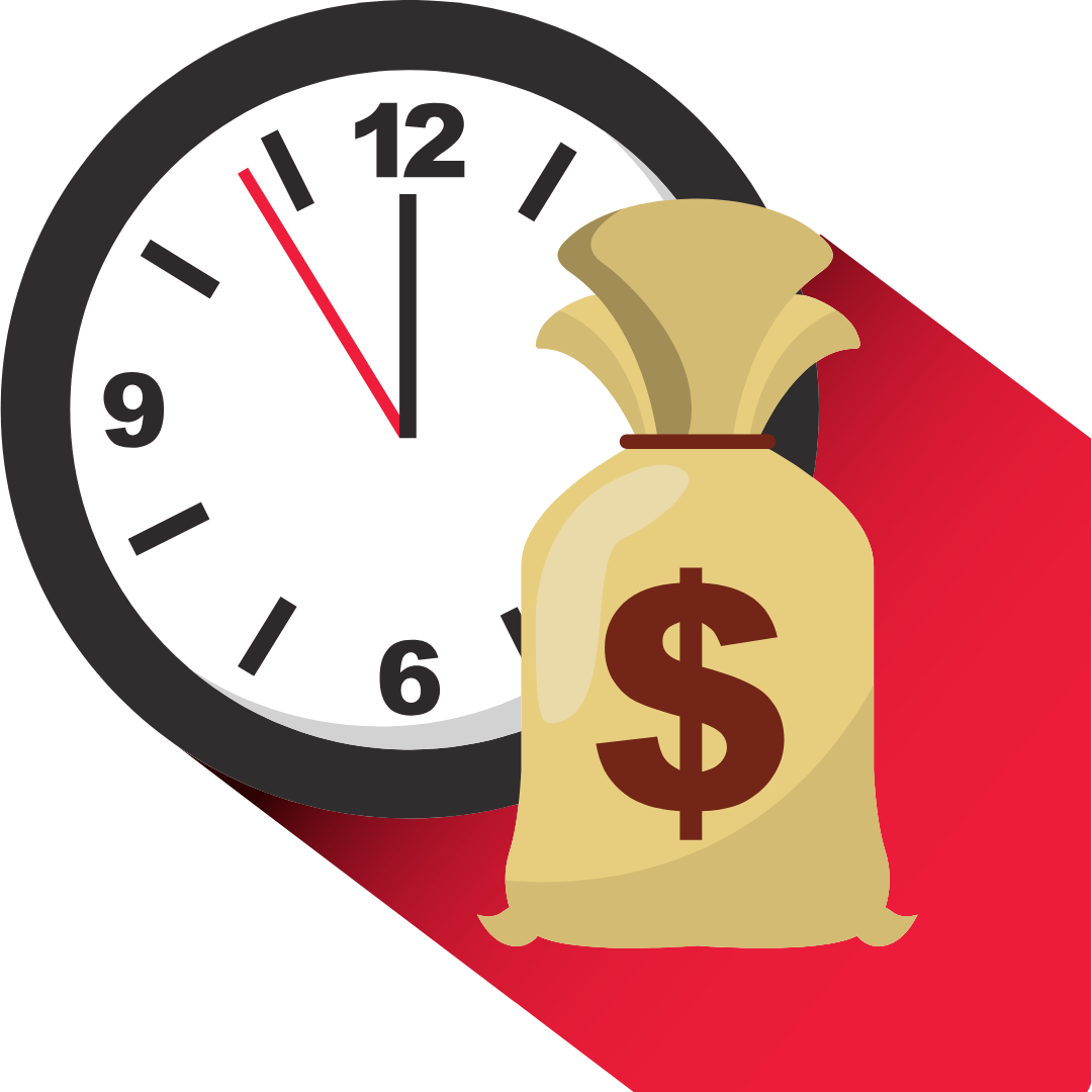 icon of a clock with a bag of money on the side