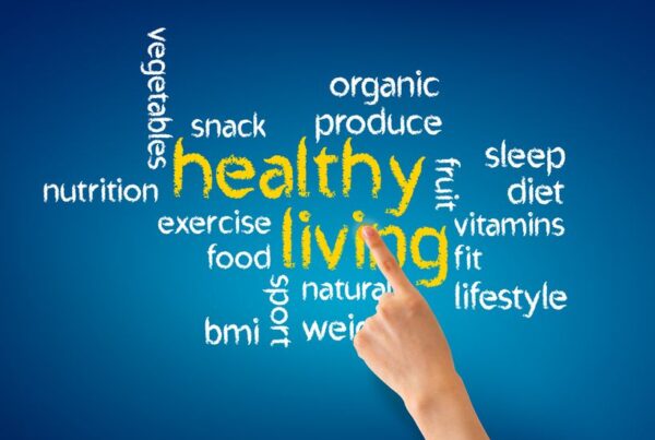 Hand pointing to healthy living illustration